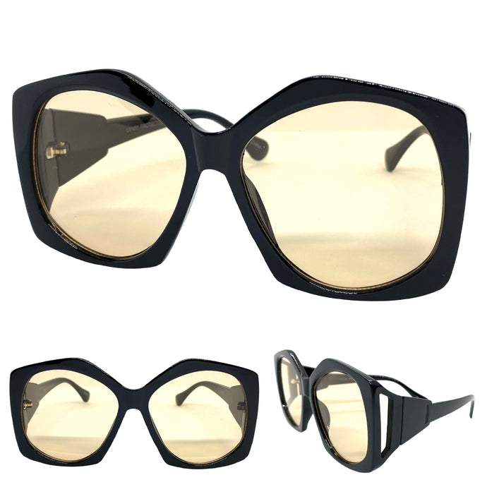 Oversized Vintage Retro Style SUNGLASSES Large Black Frame 80456