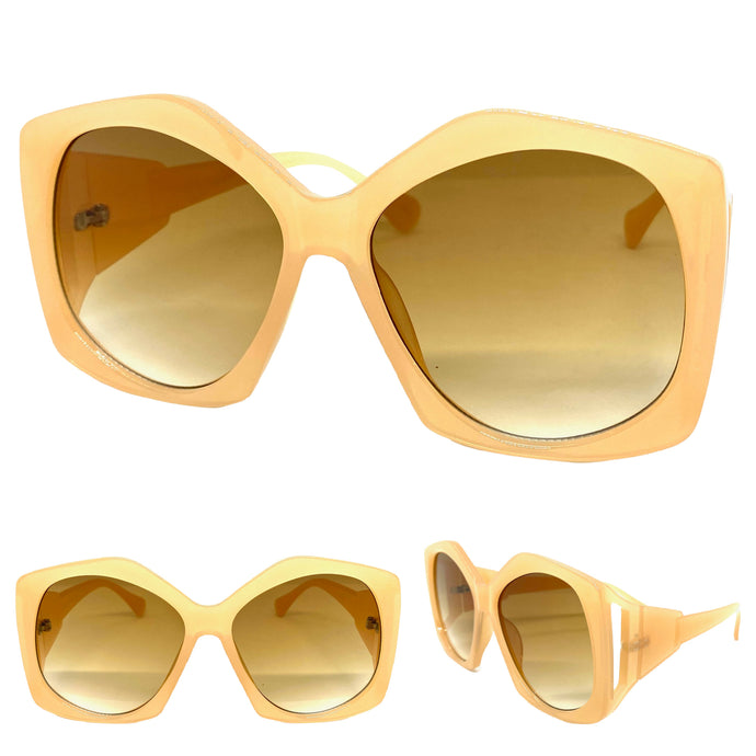 Oversized Vintage Retro Style SUNGLASSES Large Beige Frame 80456