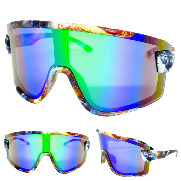 Oversized Retro Sporty Wrap Around Style SUNGLASSES Large Graffiti Frame 5304