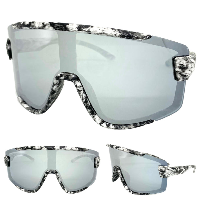 Oversized Retro Sporty Wrap Around Style SUNGLASSES Large Graffiti Frame 5304