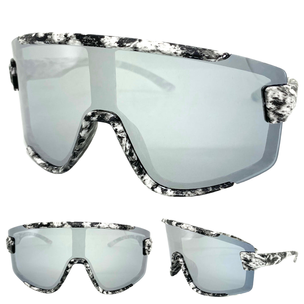 Oversized Retro Sporty Wrap Around Style SUNGLASSES Large Graffiti Frame 5304