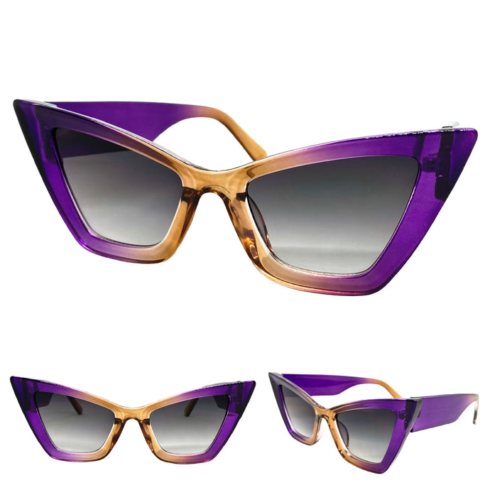 Oversized Vintage Retro Cat Eye Style SUNGLASSES Large Purple & Brown Frame M459