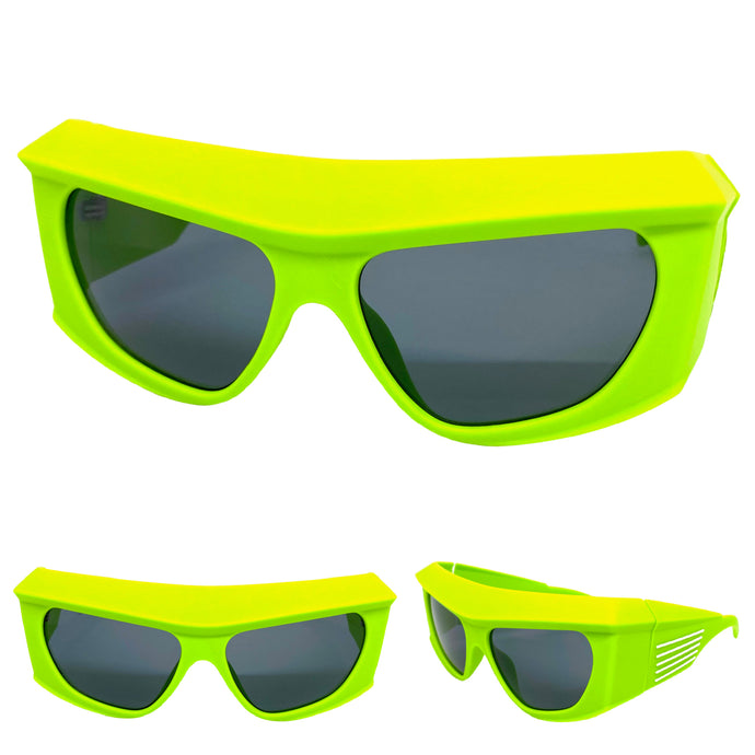 Oversized Modern Retro Raver Party SUNGLASSES Large Thick Neon Green Frame 1215