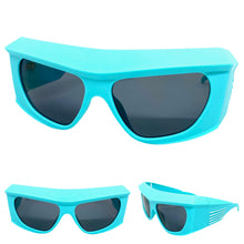 Oversized Modern Retro Raver Party SUNGLASSES Large Thick Baby Blue Frame 1215