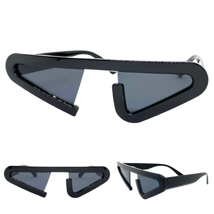 Contemporary Modern Retro Raver Party SUNGLASSES Funky Black Frame 1226