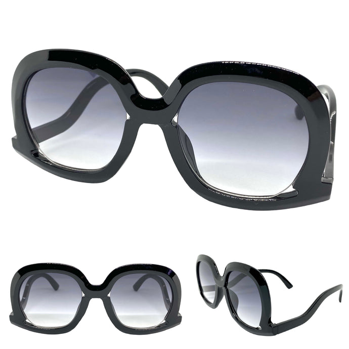 Oversized Vintage Retro Style SUNGLASSES Large Black Frame 9189