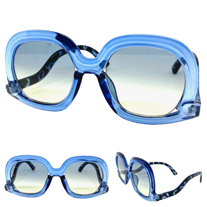 Oversized Vintage Retro Style SUNGLASSES Large Blue Frame 9189