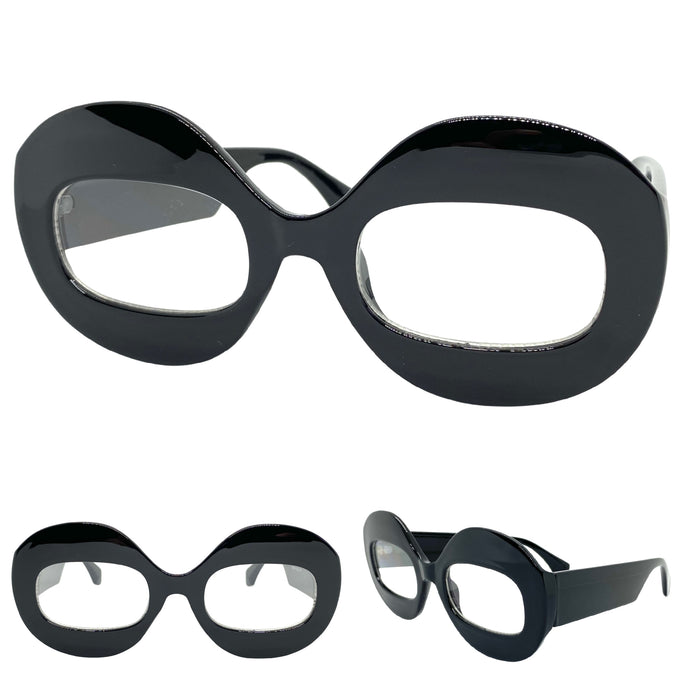 Oversized Vintage Retro Style Clear Lens EYEGLASSES Large Thick Round Black Optical Frame - RX Capable M448