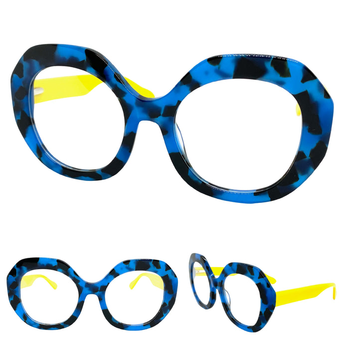 Oversized Vintage Retro Style Clear Lens EYEGLASSES Large Blue & Yellow Optical Frame - RX Capable 30187