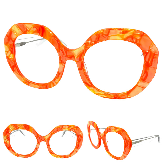 Oversized Vintage Retro Style Clear Lens EYEGLASSES Large Orange Optical Frame - RX Capable 30187