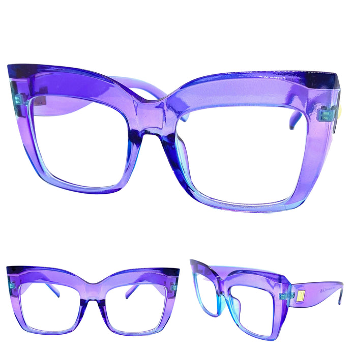 Oversized Exaggerated Vintage Retro Style Clear Lens EYEGLASSES Large Violet Optical Frame - RX Capable 13089