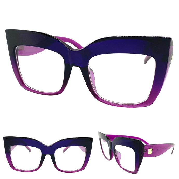 Oversized Exaggerated Vintage Retro Style Clear Lens EYEGLASSES Large Purple Optical Frame - RX Capable 13089