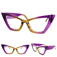 Oversized Exaggerated Retro Cat Eye Clear Lens EYEGLASSES Large Thick Purple Optical Frame - RX Capable M459