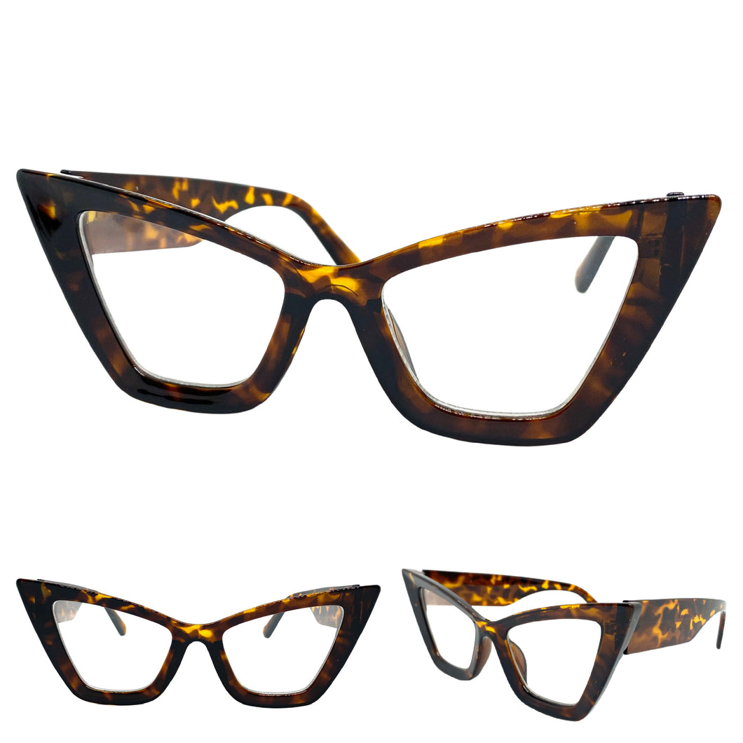 Oversized Exaggerated Retro Cat Eye Clear Lens EYEGLASSES Large Thick Tortoise Optical Frame - RX Capable M459