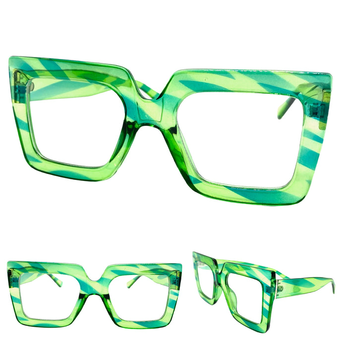 Oversized Vintage Retro Style Clear Lens EYEGLASSES Large Green Optical Frame - RX Capable 1256
