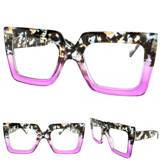 Oversized Vintage Retro Style Clear Lens EYEGLASSES Large Square Optical Frame - RX Capable 1256