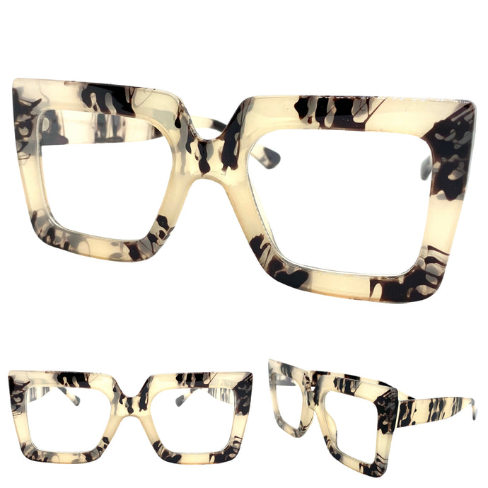 Oversized Vintage Retro Style Clear Lens EYEGLASSES Large Marble Optical Frame - RX Capable 1256