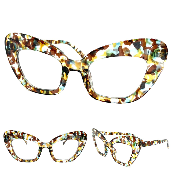 Classic Vintage Retro Cat Eye Style Clear Lens EYEGLASSES Large Funky Optical Frame - RX Capable 7725