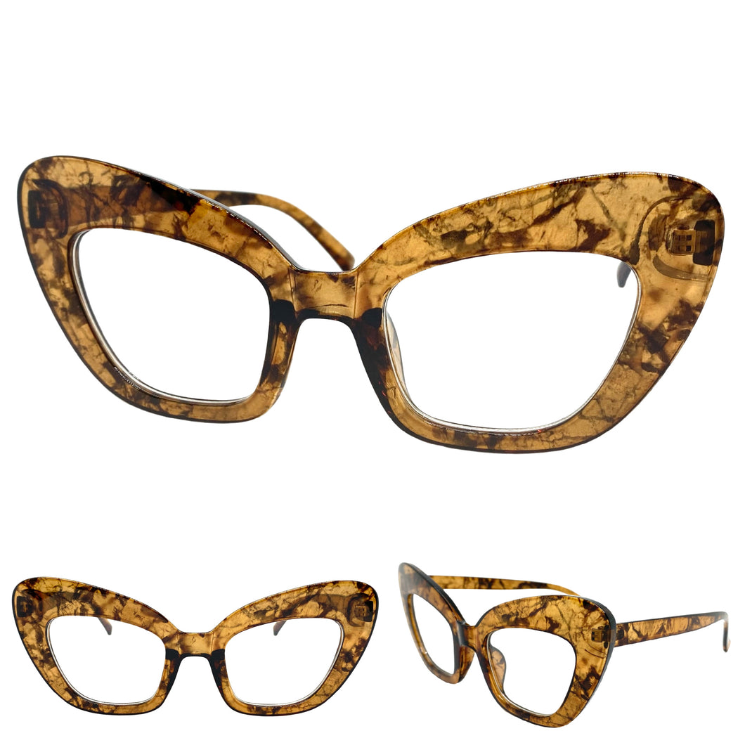 Classic Vintage Retro Cat Eye Style Clear Lens EYEGLASSES Large Brown Optical Frame - RX Capable 7725