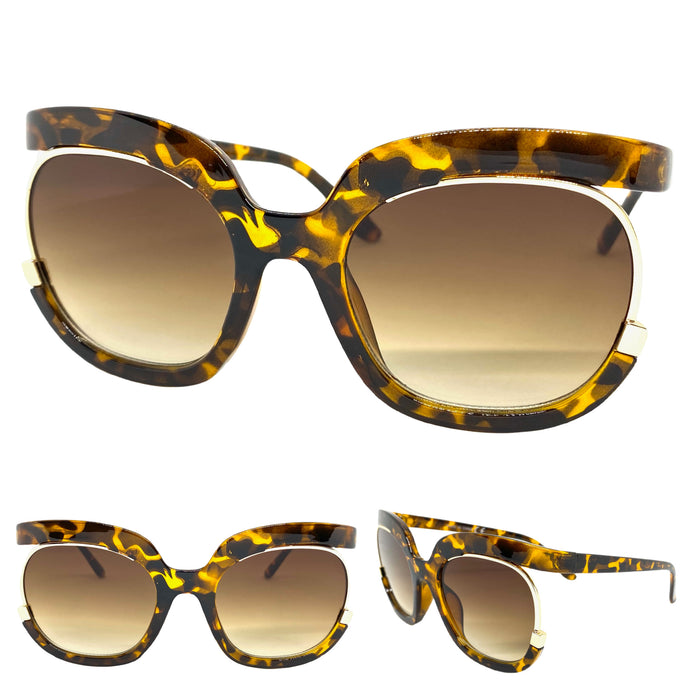 Oversized Vintage Retro Style SUNGLASSES Large Tortoise & Gold Frame 2068