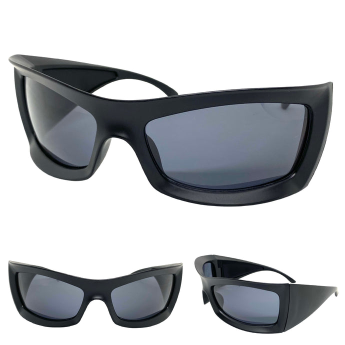Oversized Retro Sporty Wrap Around SUNGLASSES Huge Thick Black Frame 1189