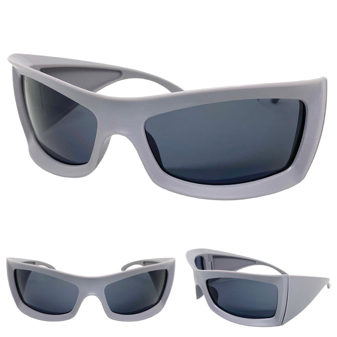 Oversized Retro Sporty Wrap Around SUNGLASSES Huge Thick Gray Frame 1189
