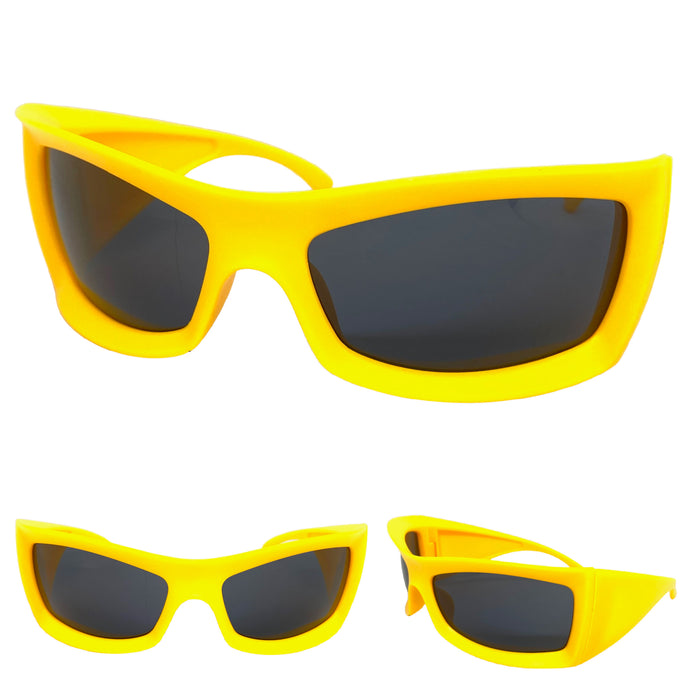 Oversized Retro Sporty Wrap Around SUNGLASSES Huge Thick Yellow Frame 1189