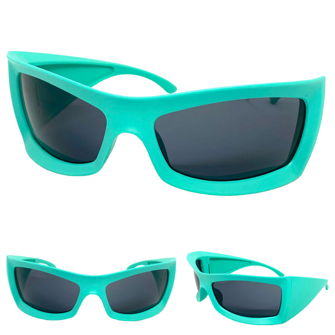 Oversized Retro Sporty Wrap Around SUNGLASSES Huge Thick Aqua Frame 1189