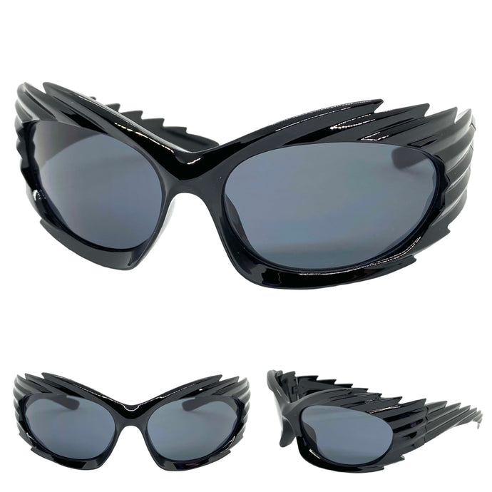 Modern Futuristic Retro Sporty Wrap Around SUNGLASSES Large Black Frame 2136