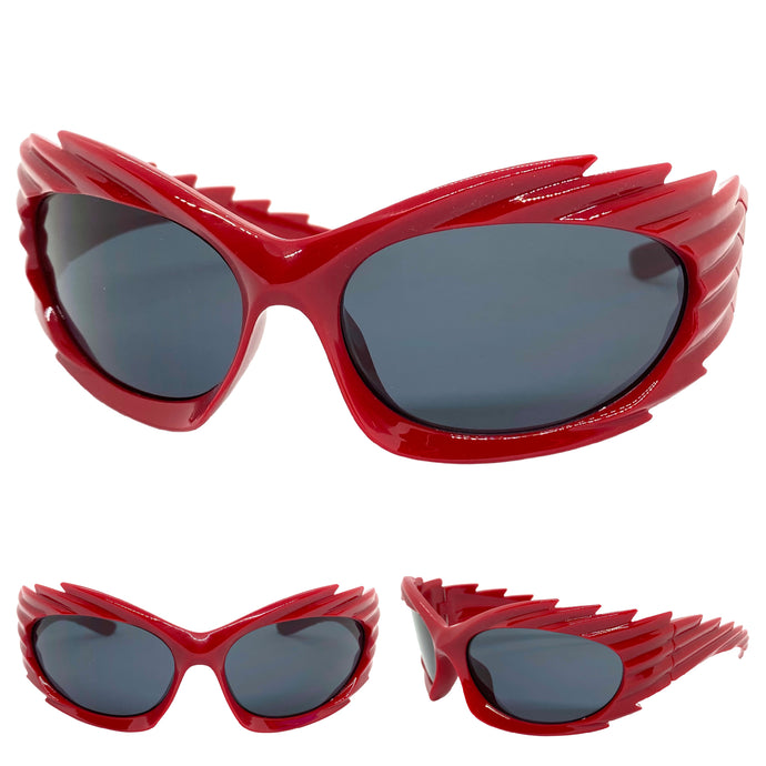 Modern Futuristic Retro Sporty Wrap Around SUNGLASSES Large Red Frame 2136