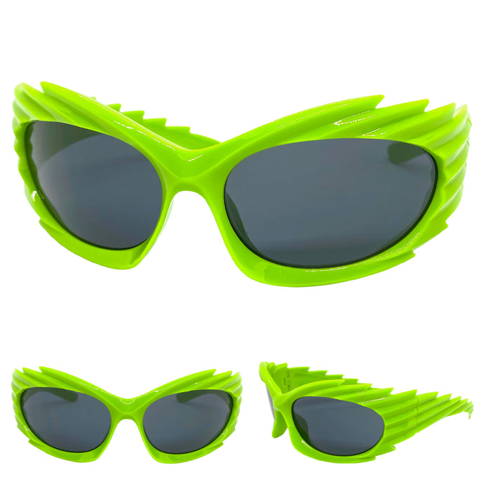 Modern Futuristic Retro Sporty Wrap Around SUNGLASSES Large Green Frame 2136