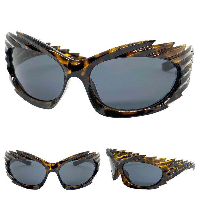 Modern Futuristic Retro Sporty Wrap Around SUNGLASSES Large Tortoise Frame 2136
