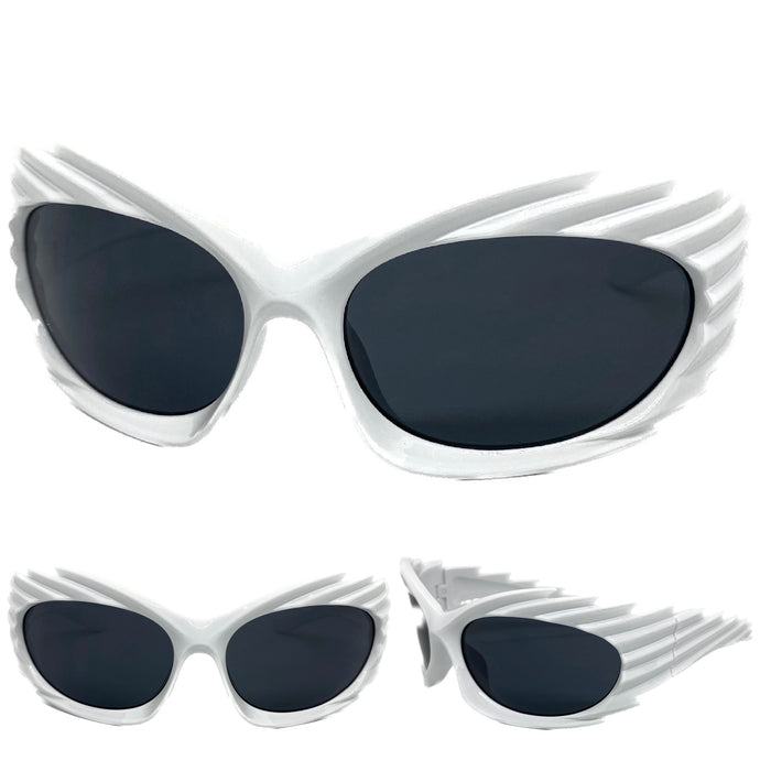 Modern Futuristic Retro Sporty Wrap Around SUNGLASSES Large White Frame 2136