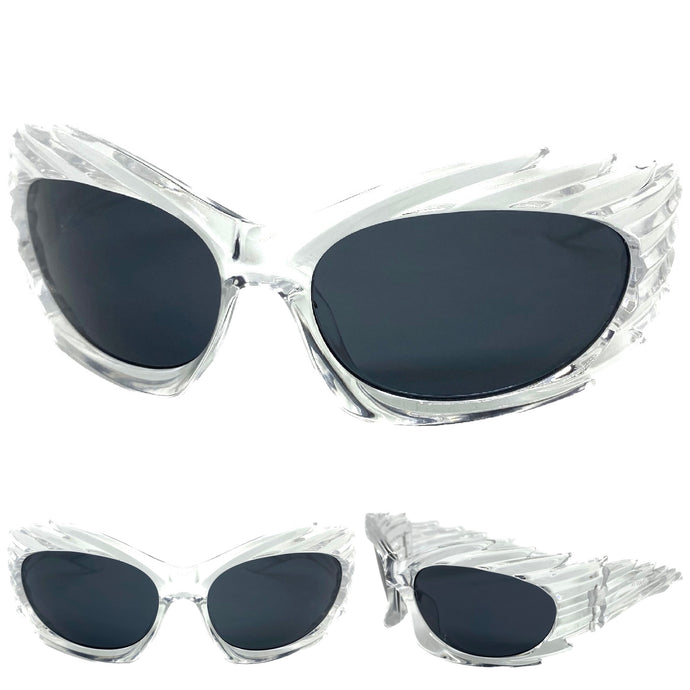 Modern Futuristic Retro Sporty Wrap Around SUNGLASSES Large Clear Frame 2136