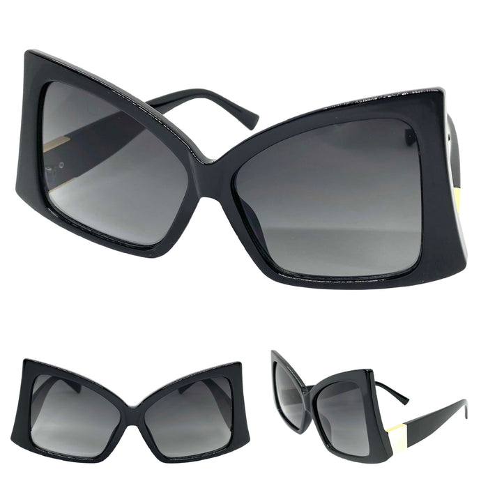 Oversized Vintage Retro Style SUNGLASSES Large Black Frame 2119