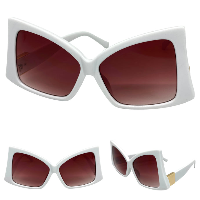 Oversized Vintage Retro Style SUNGLASSES Large White Frame 2119