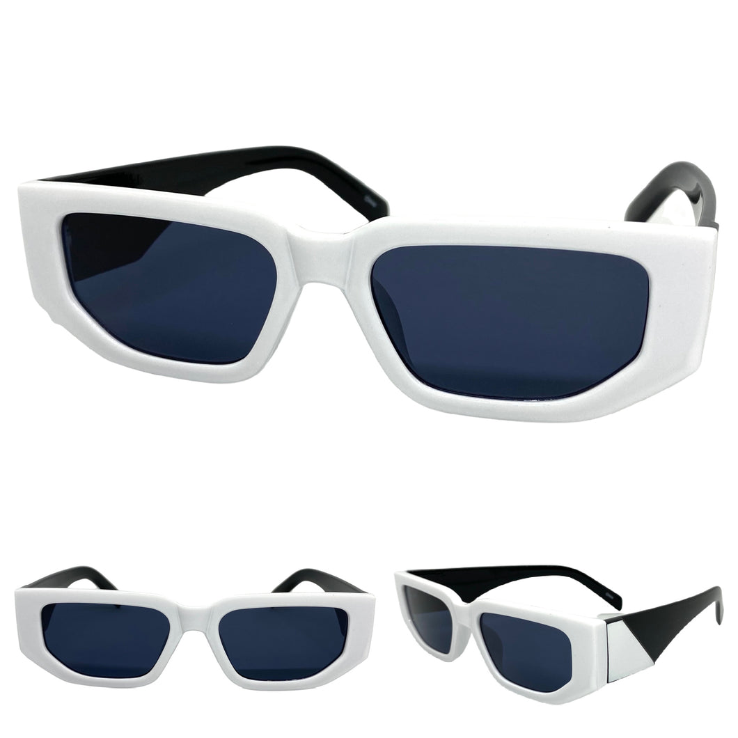 Classic Modern Retro Style SUNGLASSES White & Black Frame 80388