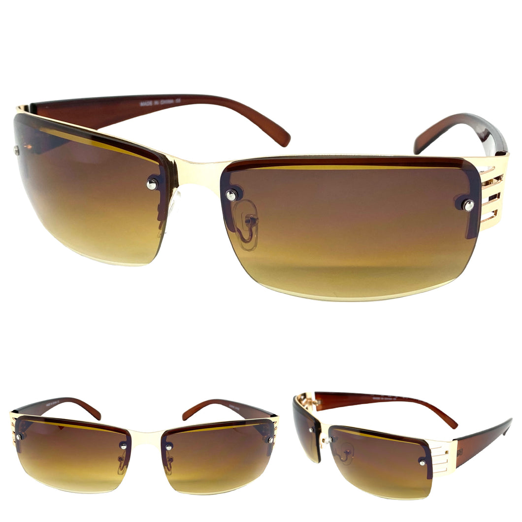 Classy Elegant Modern Contemporary Style SUNGLASSES Gold Frame E0942