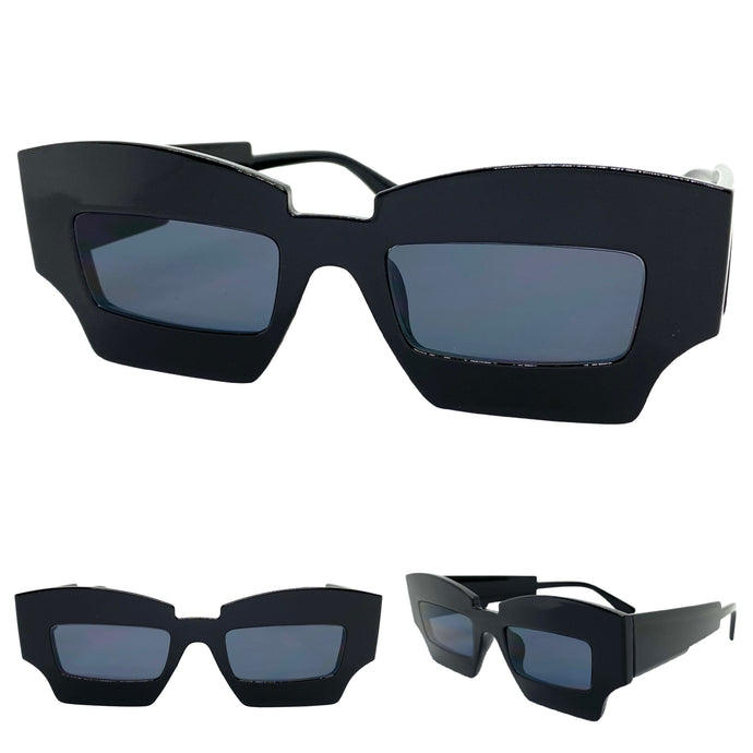 Classic Modern Retro Raver Party SUNGLASSES Funky Black Frame L043