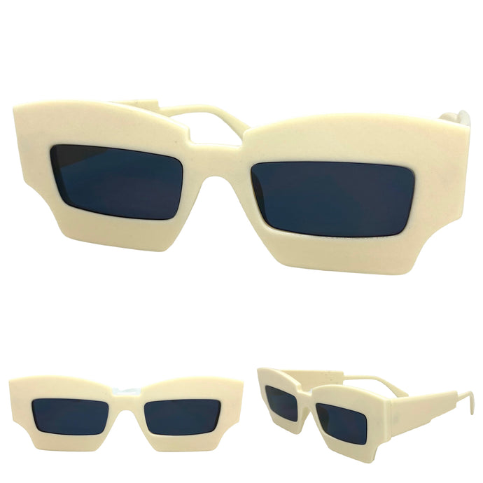 Classic Modern Retro Raver Party SUNGLASSES Funky Cream Frame L043