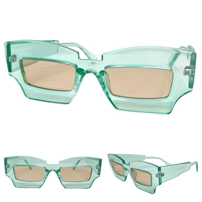 Classic Modern Retro Raver Party SUNGLASSES Funky Light Aqua Frame L043