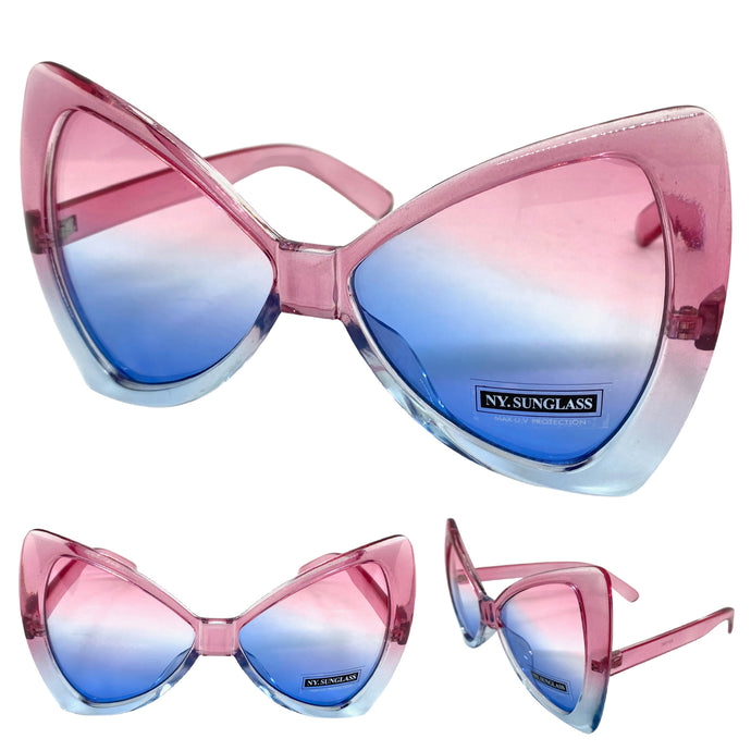 Oversized Retro Bow Shaped SUNGLASSES Large Pink & Blue Frame 6317