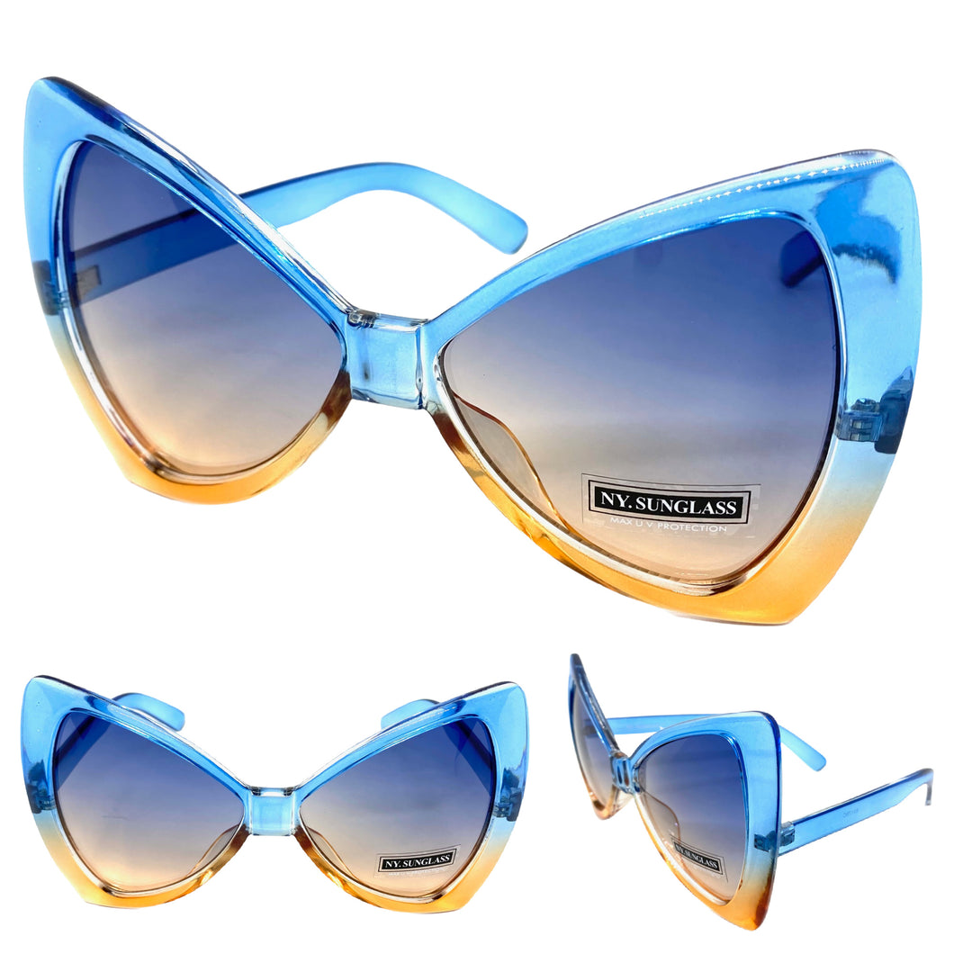 Oversized Retro Bow Shaped SUNGLASSES Large Blue & Brown Frame 6317