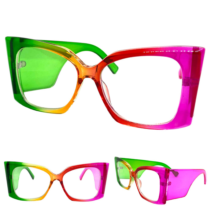 Oversized Exaggerated Retro Cat Eye Style Clear Lens EYEGLASSES Super Thick Multicolor Optical Frame - RX Capable 6107