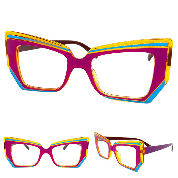 Classy Modern Retro Cat Eye Style Clear Lens EYEGLASSES Funky Multicolor Optical Frame - RX Capable 5206