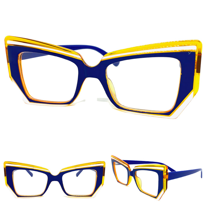 Classy Modern Retro Cat Eye Style Clear Lens EYEGLASSES Funky Multicolor Optical Frame - RX Capable 5206