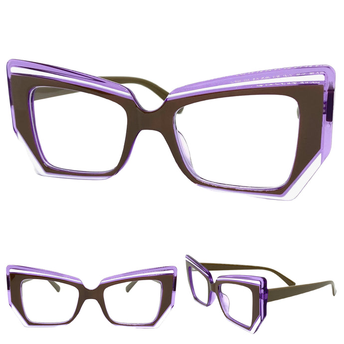 Classy Modern Retro Cat Eye Style Clear Lens EYEGLASSES Funky Multicolor Optical Frame - RX Capable 5206