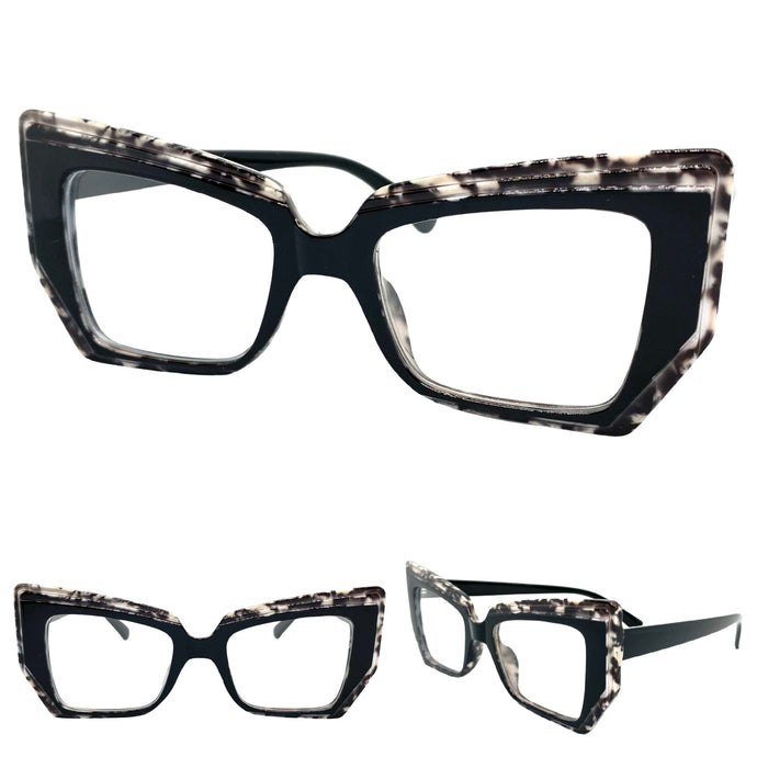 Classy Modern Retro Cat Eye Style Clear Lens EYEGLASSES Funky Black Optical Frame - RX Capable 5206