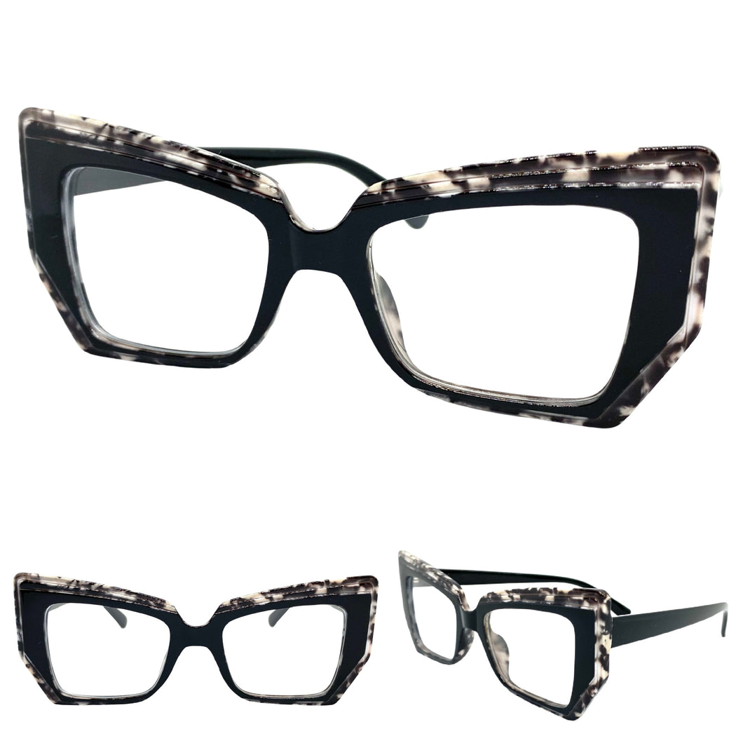 Classy Modern Retro Cat Eye Style Clear Lens EYEGLASSES Funky Black Optical Frame - RX Capable 5206