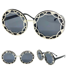 Oversized Vintage Retro Style SUNGLASSES Large Round Black & Silver Frame 1670